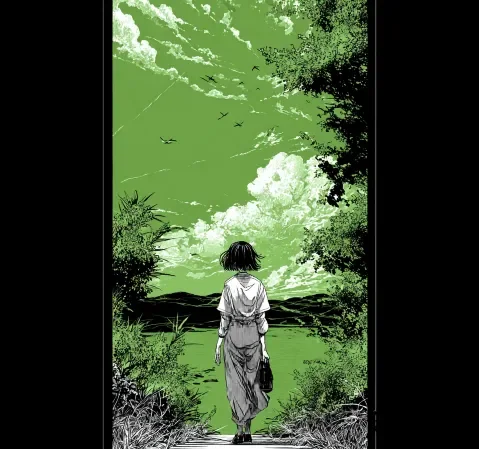 黄昏失焦漫画完整版主视觉，黄昏光线下的模糊剪影